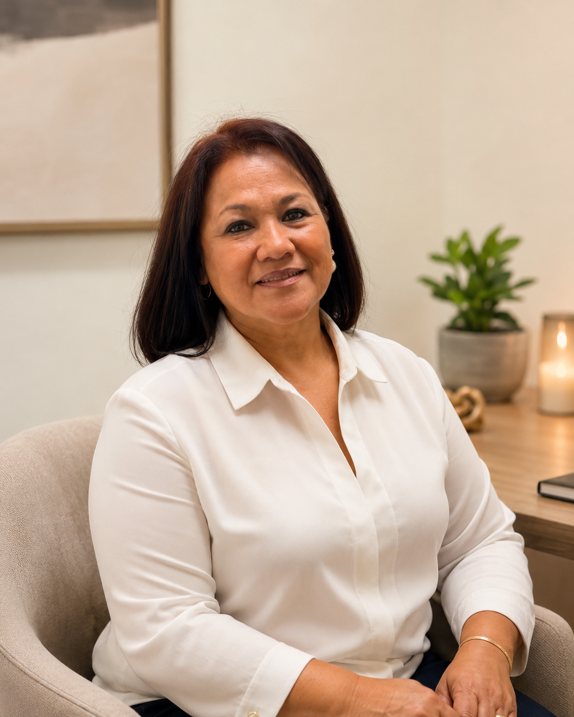 Martha Cristina Pitto Gómez, psicóloga, en un consultorio cálido y profesional